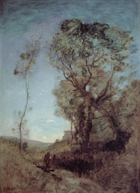 Corot Camille The Italian vill behind pines France oil painting art